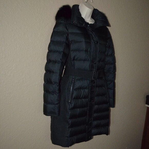 $1695 Sz S Burberry London Black Abbeydale Fur-Trimmed Hooded Belted Puffer Coat - Picture 5 of 12